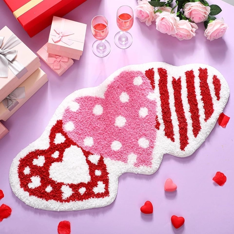 Zerbino a Cuore San Valentino Cashmere Sintetico Antiscivolo Tappeto da Bagno Morbido Assorbente Decorazioni per la Casa