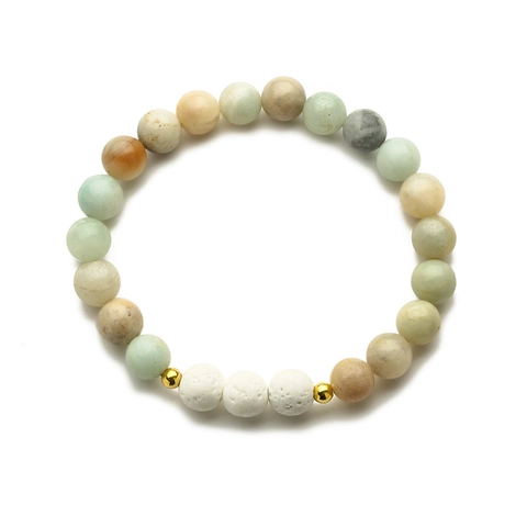 Naturstein Perlenarmband Lava Vulkanstein Edelstahl Abstandsperlen Heilung Yoga Schmuck