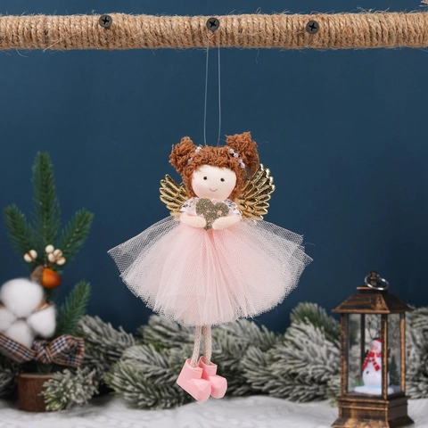 Ornamento Appeso Bambola Angelo Di Natale Tessuto Tulle Maglia Ala Paillettes Decorazione Albero Festa Figurine Ragazza Carina