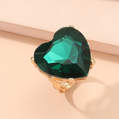 Anello Cristallo Cuore Moda Lega Zinco Placcato Oro Regolabile Aperto Gioielli Statement Per Donna Design Vintage