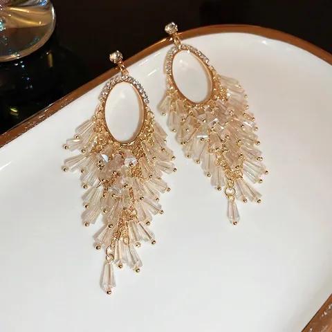 Long Tassel Chandelier Earrings With 925 Sterling Silver Earring Post Alloy Rhinestone Crystal Dangle For Women