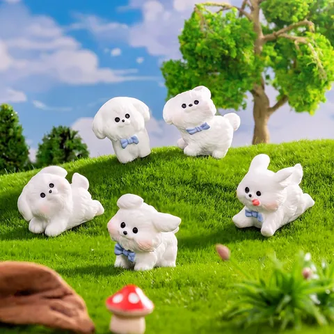 Miniature Dog Rabbit Figurines Resin Cartoon Cute Luminous Night Glow Ornament For Moss Micro Landscape Desktop Car Decor