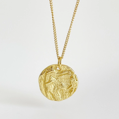 Collana Pendente Moneta Martellata Irregolare Argento Sterling 925 Placcato Oro 18K Gioielli Minimalisti Retrò Per Donne