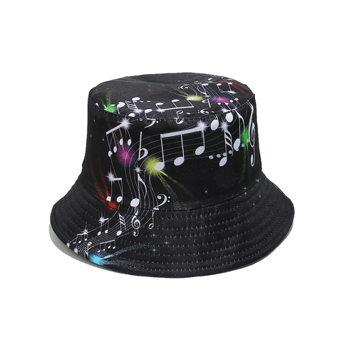 Fischerhut Polyester Musiknoten Aufdruck Sonnenschutz Sommer Festival Outdoor Mode Unisex