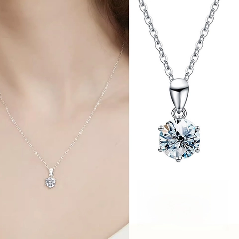 Classic Six-Claw Moissanite Necklace With GRA Certificate 925 Sterling Silver D Color Solitaire Pendant Necklace For Women Jewelry