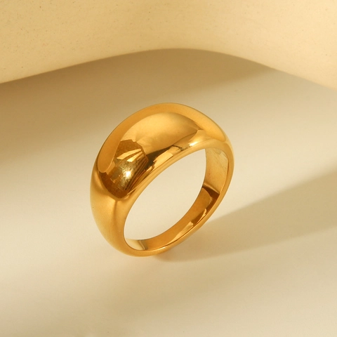 Minimalist Plain Band Ring 18K Gold Plated Stainless Steel Geometric Curved Smooth Wide Surface Jewelry For Women