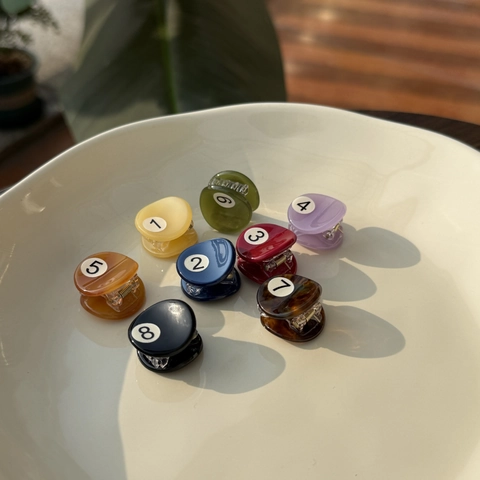 Mini Hair Claw Clips Acetate Billiard Pool Ball Design Colorful Numbered Bangs Side Hairpins For Women Girls