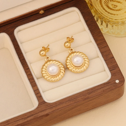 Stud Earrings Stainless Steel Gold Plated With Imitation Artificial Pearl Heart Flower Fishtail Geometric Vintage Elegant Women