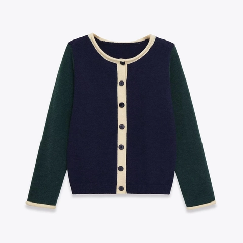 Cárdigan De Punto Para Mujer Color En Contraste Cuello Redondo Con Botones Manga Larga Poliéster Spandex Suave