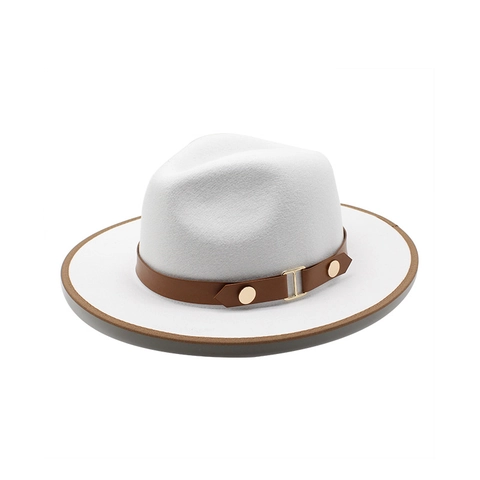 Vintage Fedora Hat Wool Felt Wide Brim Jazz Cap With Leather Band Metal Buckle Retro Cowboy Style For Men Women