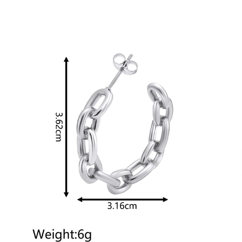 Orecchini a Cerchio a Forma di C in Acciaio Inossidabile a Catena Moda Europea per Donna Placcati in Oro 18K Gioielli Minimalisti
