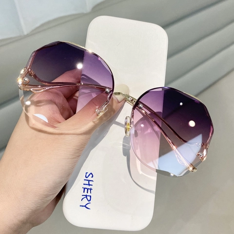 Gafas De Sol Sin Montura Para Mujer Geométricas Lentes Degradados Protección UV400 Montura Grande Moda Vintage PC Aleación De Cobre
