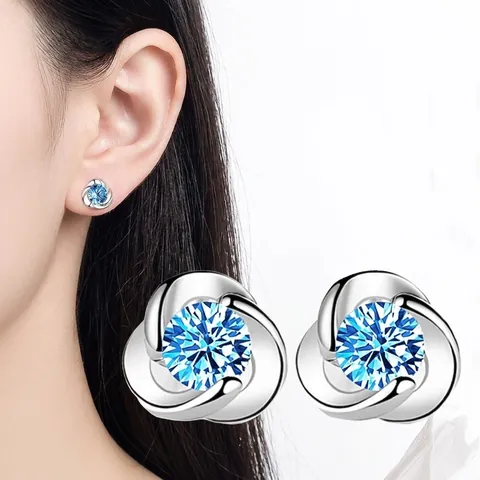 Spiral Clover Stud Earrings Fine Silver Zircon Flower Design Elegant Jewelry For Women Fashion Accessory Daily Gift