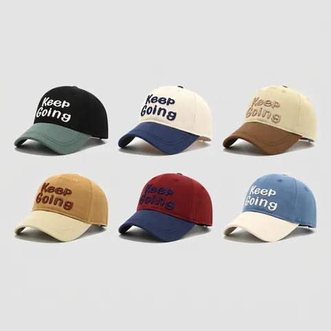 Kids Cotton Baseball Cap Color Block Keep Going Letter Embroidery Sun Protection Hip Hop Hat For Toddlers Boys Girls