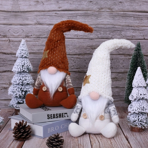 Gnomo De Navidad Muñeca Sin Rostro Nórdica Peluche Punto Adorno Con Barba Larga Decoración De Estrellas Para Festividades