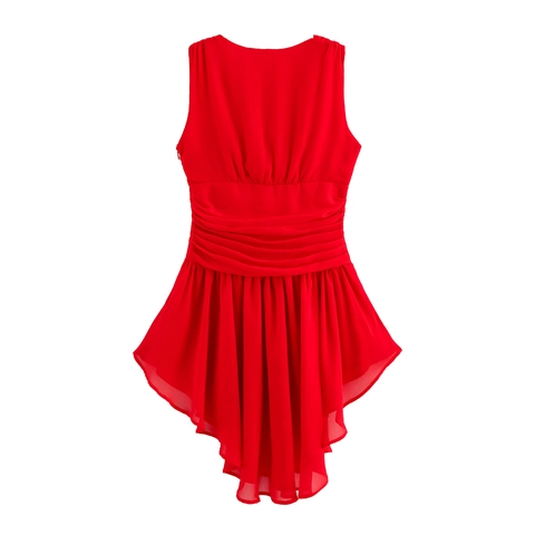 Vestido Corto Sin Mangas Con Cuello En V Color Sólido Con Volantes Dobladillo Irregular Cintura Fruncida Sexy Fiesta Mujer