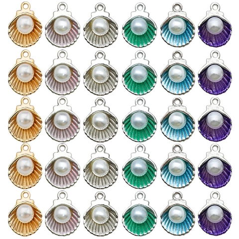 Ciondoli A Forma Di Conchiglia Smalto E Perla Artificial Di Imitazione Pendenti In Lega Di Zinco Per DIY Creazione Di Gioielli Accessori