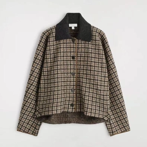 Dames Geruite Tweed Lange Mouwen Cropped Jas En Mini A-Lijn Rok Casual Retro Vakantie Stijl Kleding