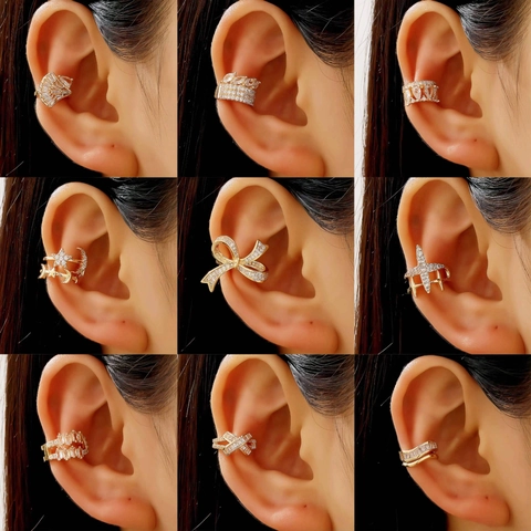 Luxus Kupfer Zirkonia Ohrklemmen Für Damen Ohne Piercing Stern Mond Schmetterling Ginkgoblatt Gold Ohrknochen Clips Schmuck