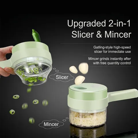 Handheld Electric Food Processor Portable Vegetable Cutter Slicer Mincer Wireless USB Charging Plastic Garlic Masher Ginger Chili Crusher Multifunctional Kitchen Tool