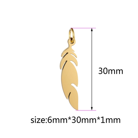 Ciondolo Piuma Acciaio Inossidabile 304 Placcato Oro 18K Foro Singolo Accessori Produzione Gioielli DIY Donne Uomini