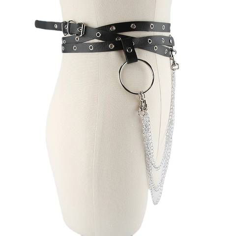 Cinturón de Cintura con Cadena de Metal de Varias Capas Punk para Mujer con Remaches Cinturilla Ajustable con Ojales para Vestido
