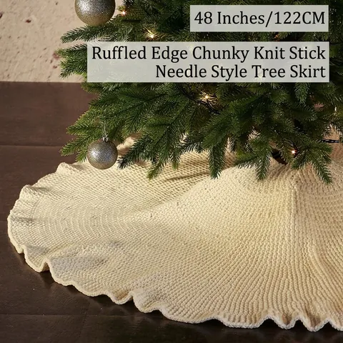Weihnachtsbaumdecke Grobstrick Acryl Rund Rüschenrand Haus Feiertagsdekoration Party Ornament Bindeband