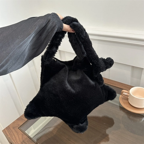 Sac À Épaule En Peluche En Forme D Étoile Sac Bandoulière En Fausse Fourrure Pour Femmes À Grande Capacité Doux Et Moelleux
