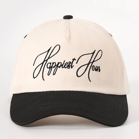 Happiest Hour Embroidery Baseball Cap Contrast Color Breathable Sun Protection Vintage Adjustable Hat For Men And Women