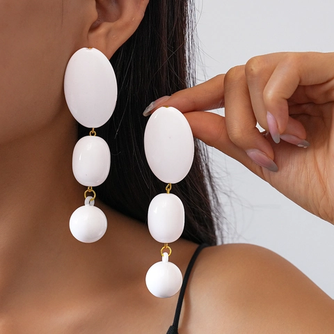 Weiße Acryl Geometrische Hängeohrringe Mit 925 Sterling Silber Ohrstecker Übertriebener Übergroßer Schmuck Für Damen