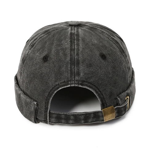 Gorro Docker De Mezclilla De Algodón Lavado Vintage Sombrero Miki Sin Ala Hebilla De Metal Ajustable Color Sólido Retro