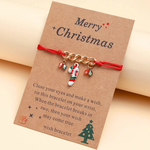 Christmas Wish Bracelet Handmade Red Braided Rope Adjustable Alloy Enamel Santa Tree Charm Jewelry Gift Women Friends