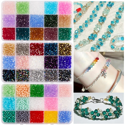Perle Di Vetro Bicono Sfaccettate Colori Multipli Forniture Artigianali Cristallo Per Creazione Gioielli Fai Da Te Bracciale Collana Con Contenitore A Griglie