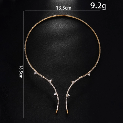 Western Trendy Rhinestone Open Choker Necklace For Women Copper Thorn Spikes Design Fashion Simple Inlaid Collar Neck Ring Jewelry