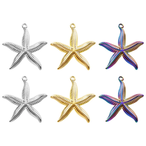 Collana Con Pendente Stella Marina Acciaio Inossidabile 304 Placcato Oro 18K Texture Realistica Gioielli Oceano Per Donne