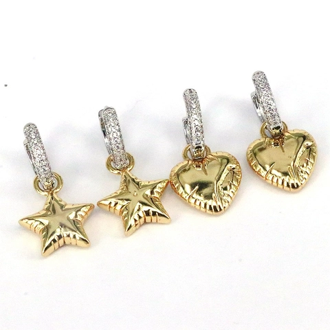 Orecchini Vintage A Cerchio Con Cuore E Stella In Rame Placcato Oro 18K Con Intarsi In Zircone Gioielli Geometrici Bicolore