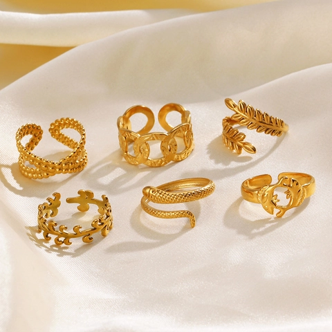 Edelstahl Ringe Gold Verstellbare Offene Ringe Für Damen Schlangen Blatt Kette Minimalistisch Mode Schmuck
