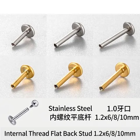 Palo Per Piercing Filettato Internamente Acciaio Inossidabile 316 Base Piatta Labret Cartilagine Orecchio Accessorio DIY