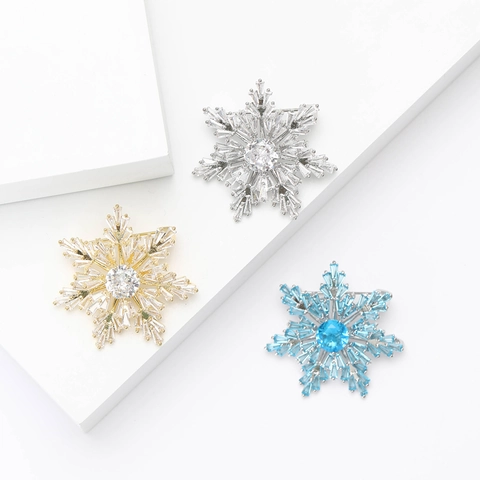 Broche Flocon De Neige Épingle Cuivre Zircon Cristal Micro Pavé Élégant Accessoires De Mode Pour Femmes