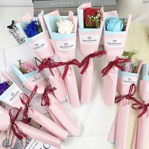 Bouquet Di Rosa Singola Di Sapone Rosa Artificiale Profumata Per San Valentino Laurea Regalo Romantico Nastro Confezione