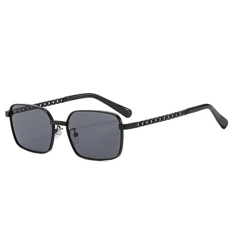 Retro Square Sunglasses Metal Frame UV400 Protection Vintage Fashion Rectangle Shades With Chain Temple Design For Men Women
