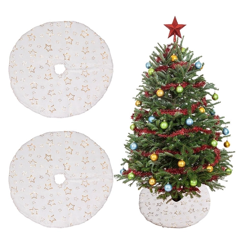 White Plush Christmas Tree Skirt Gold Silver Snowflake Star Sequin Faux Fur Xmas Holiday Home Base Decoration