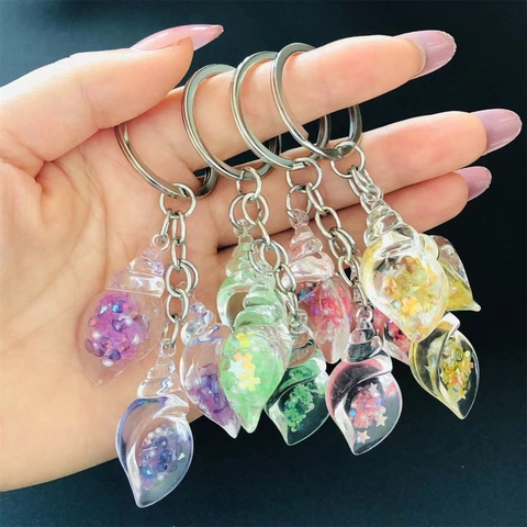 Simulación Luminoso Caracol de Mar de Ensueño Llavero de Resina Transparente Concha Purpurina Colgante de Bolso Anillo de Coche Regalo