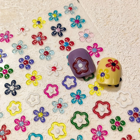 Autocollants De Nail Art En Relief 3D Auto-adhésifs Fleurs Étoiles Lune Papillon Mat PET Coloré Décoration Manucure DIY