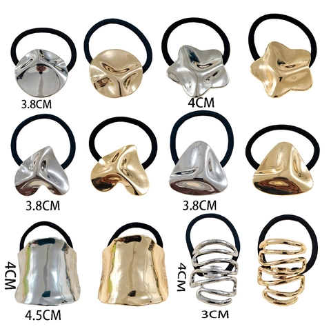 Alloy Metal Hair Ties With Elastic Ponytail Holders Geometric Butterfly Starfish Shell Designs Gold Silver Fashion Accessories