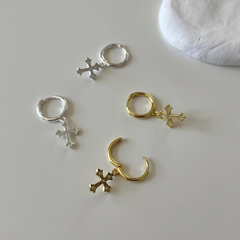 Orecchini A Cerchio Con Croce In Argento Sterling 925 Con Zircone Orecchini Pendenti Minimalisti Donna Gioielli