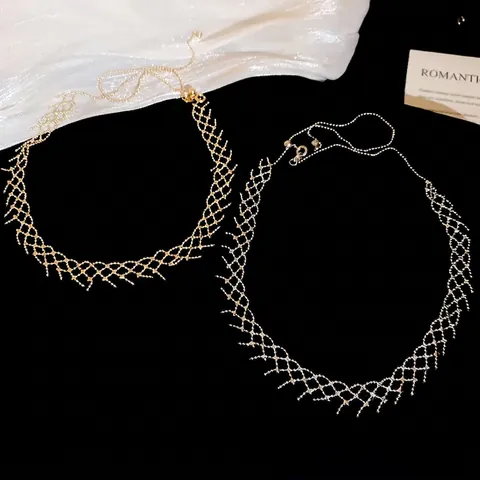 Κολιέ Choker Από Χαλκό Με Διάτρητο Πλέγμα Minimalist Πολυτελείας Κοσμήματα Για Γυναίκες Ρυθμιζόμενη Αλυσίδα