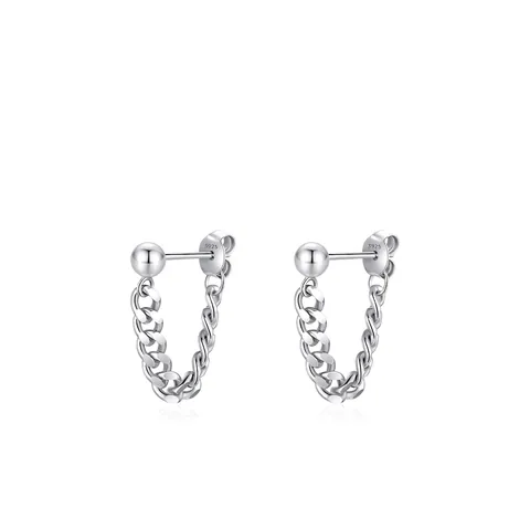 925 Argento Sterling Catena Orecchini Vintage Personalizzati Maglia Cubana Pendenti Orecchini a Bottone Donna Gioielli Minimalisti