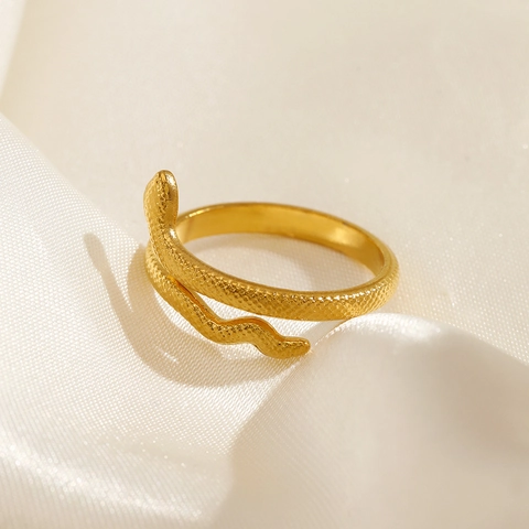 Anillo De Serpiente Acero Inoxidable Chapado En Oro 18K Ajustable Abierto Vintage Animal Punk Gótico Joyas Mujer