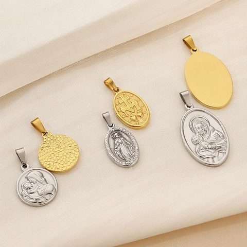Collar Colgante Medalla Milagrosa Virgen María Joyería Católica Religiosa Acero Inoxidable Relieve Retro Para Mujeres Hombres